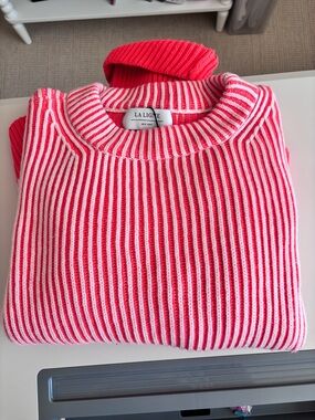La Ligne Coral Pink & White Ribbed Wool Sweater